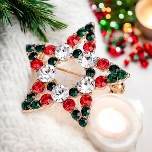 Rhinestone Christmas Star Lapel Pin